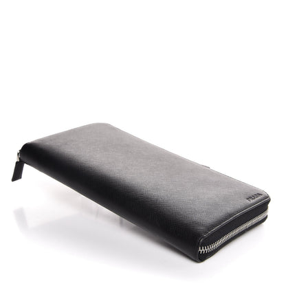 Prada Saffiano Zip Around Portfolio Wallet Black 4 of 7