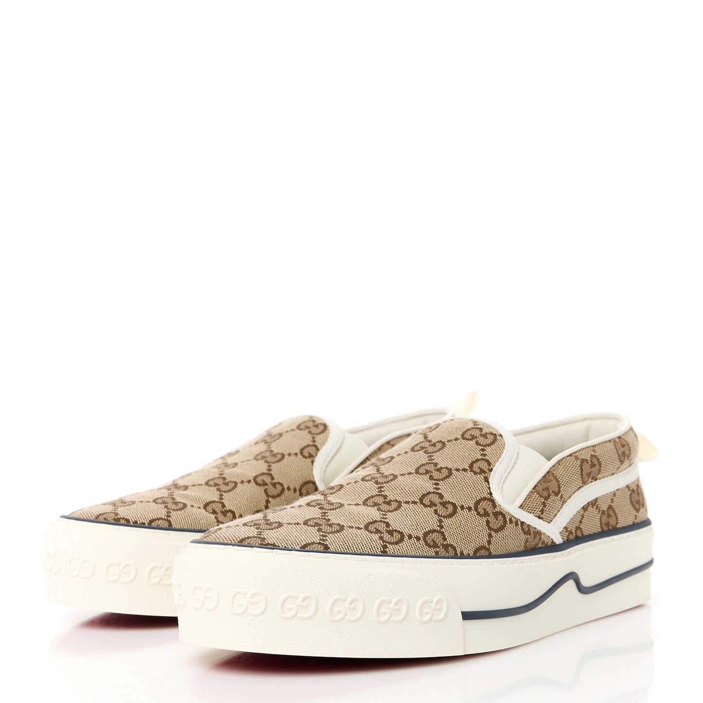 GG Monogram Womens 1977 Tennis Slip On 30mm Sneakers 37.5 Beige Ebony Mystic White
