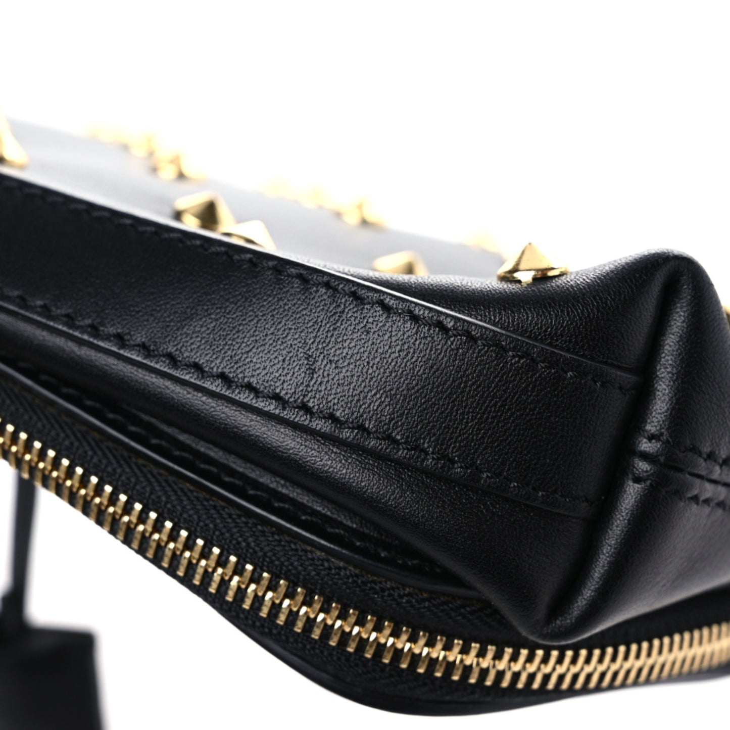 Grainy Calfskin Studded Padlock Skull Clutch Black