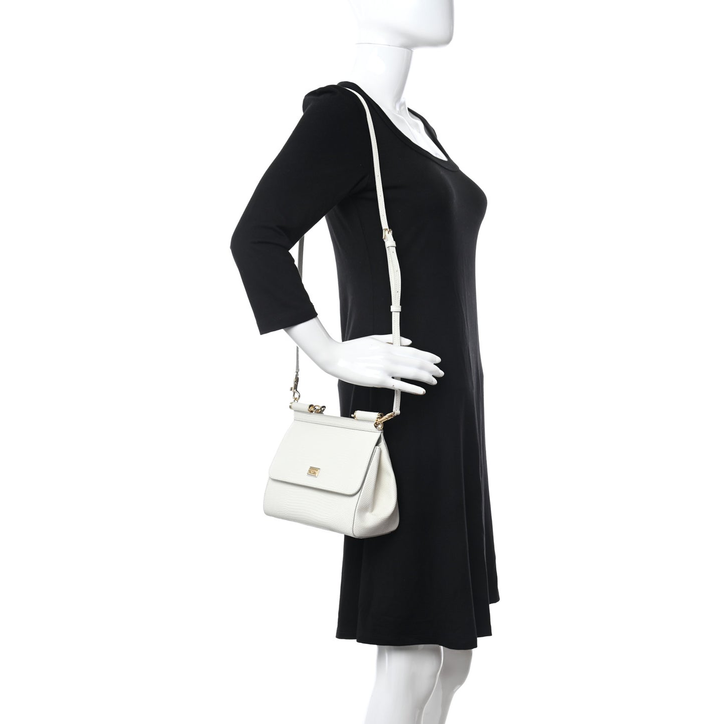 Lizard Calfskin Embossed Small Miss Sicily Satchel White