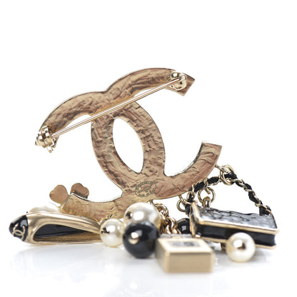 Chanel Enamel Pearl CC Charms Brooch Black Gold 3 of 5