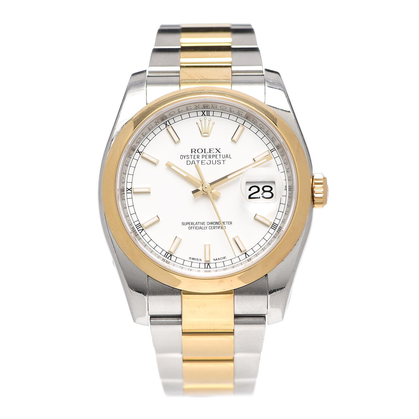 Stainless Steel 18K Yellow Gold 36mm Oyster Perpetual Datejust Watch White 116203