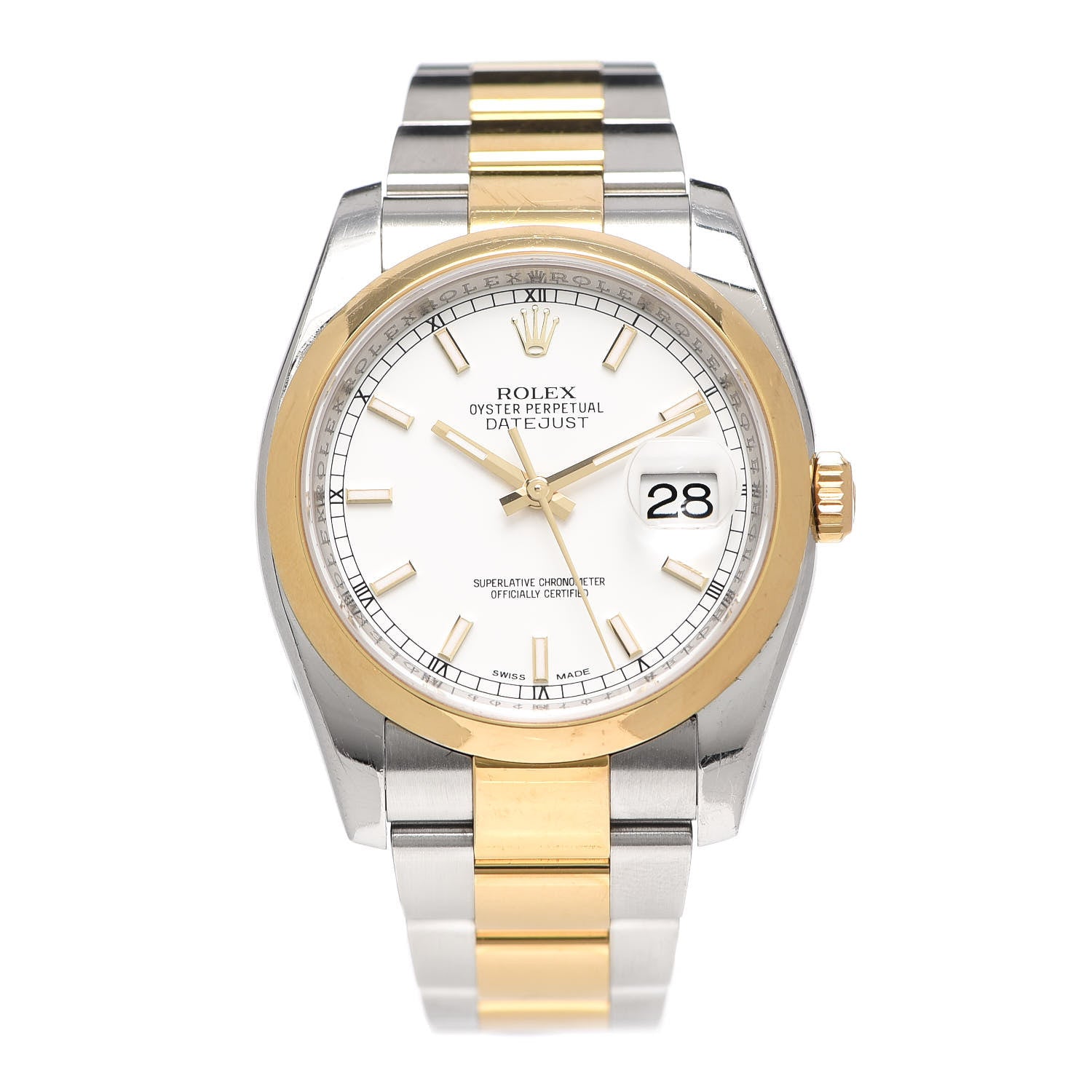 Rolex Stainless Steel 18K Yellow Gold 36mm Oyster Perpetual Datejust Watch White 116203 1 of 6