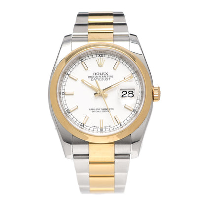 Rolex Stainless Steel 18K Yellow Gold 36mm Oyster Perpetual Datejust Watch White 116203 1 of 6