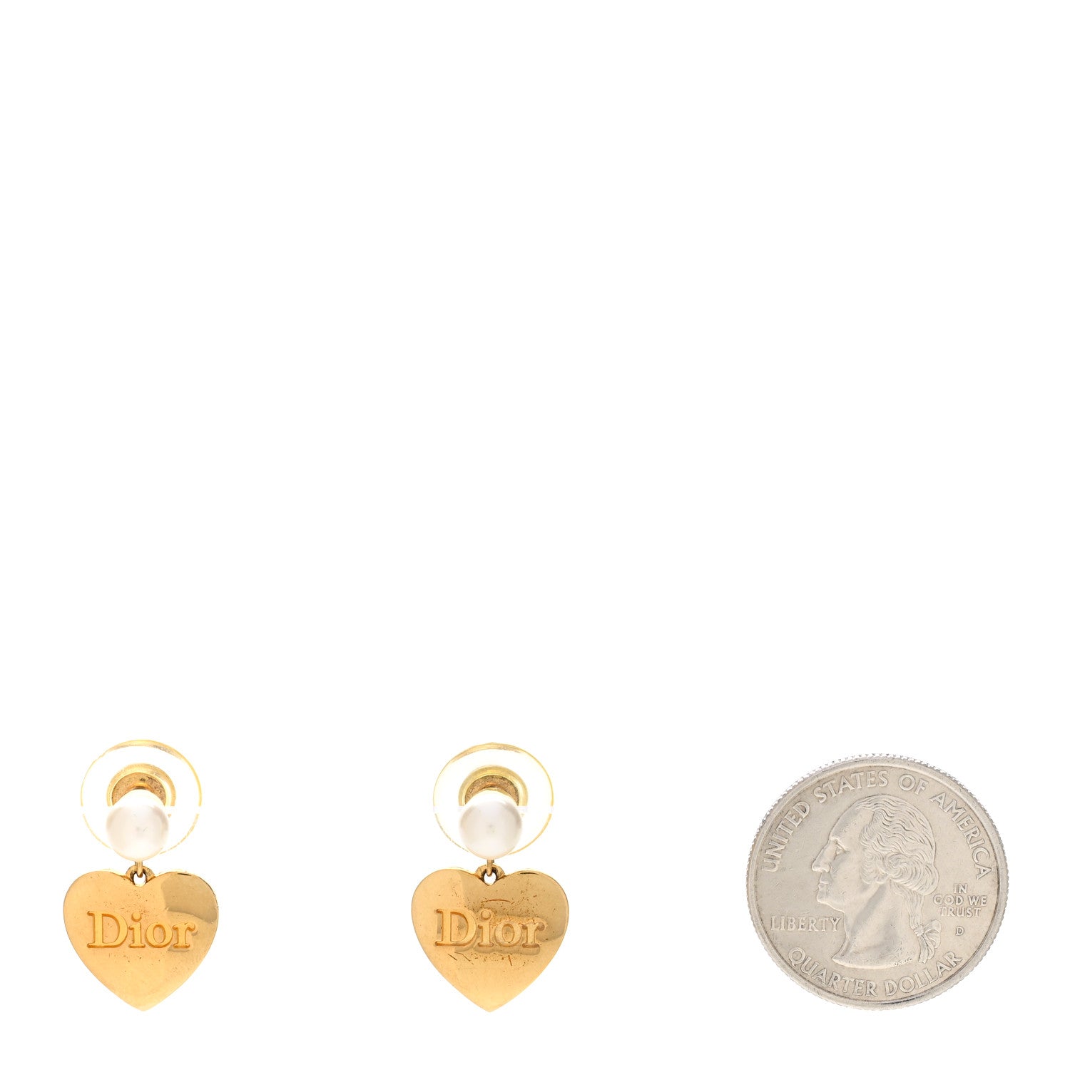 Christian Dior Pearl Heart Logo Drop Earrings Gold White 2 of 4