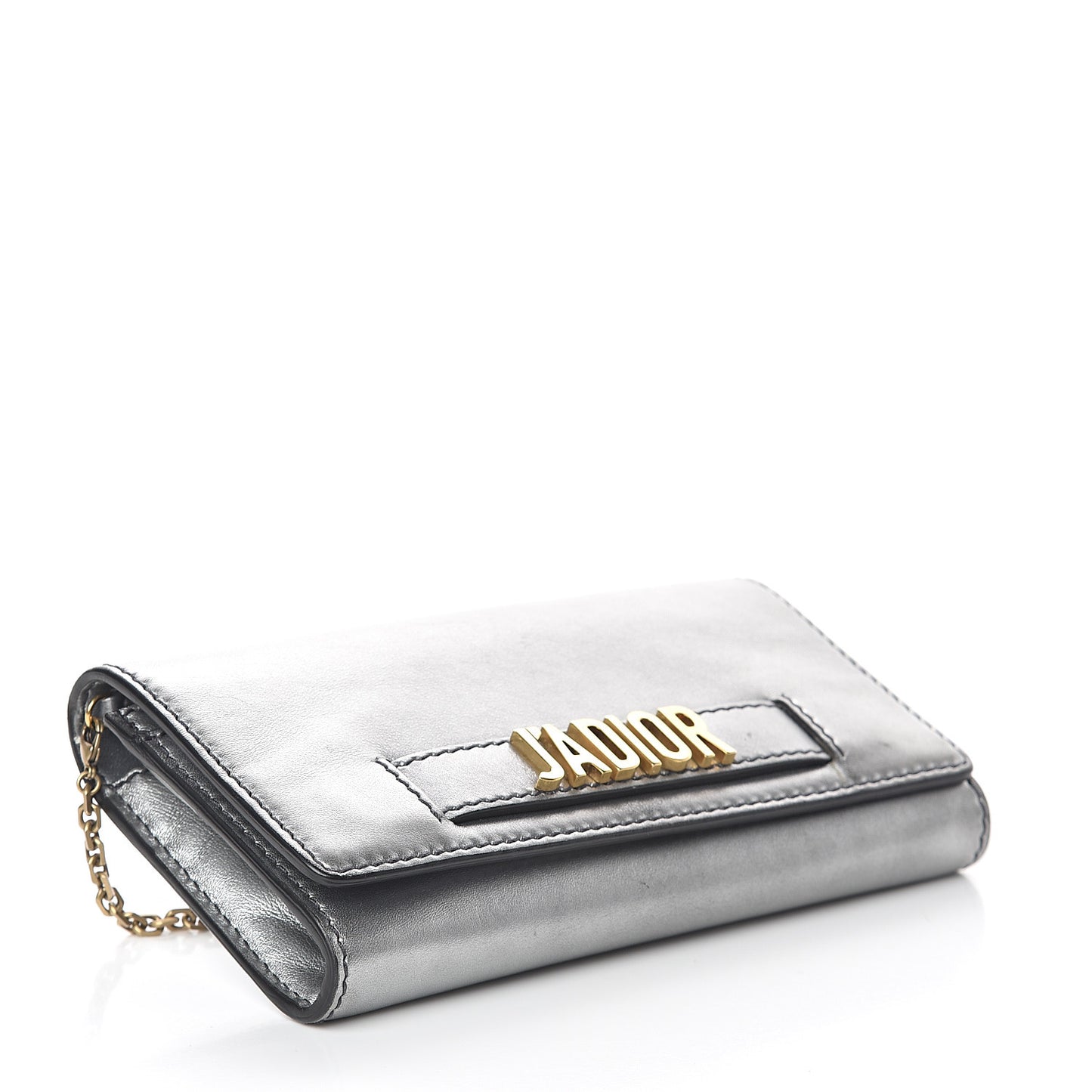 Metallic Calfskin J'adior Croisiere Chain Wallet Graphite