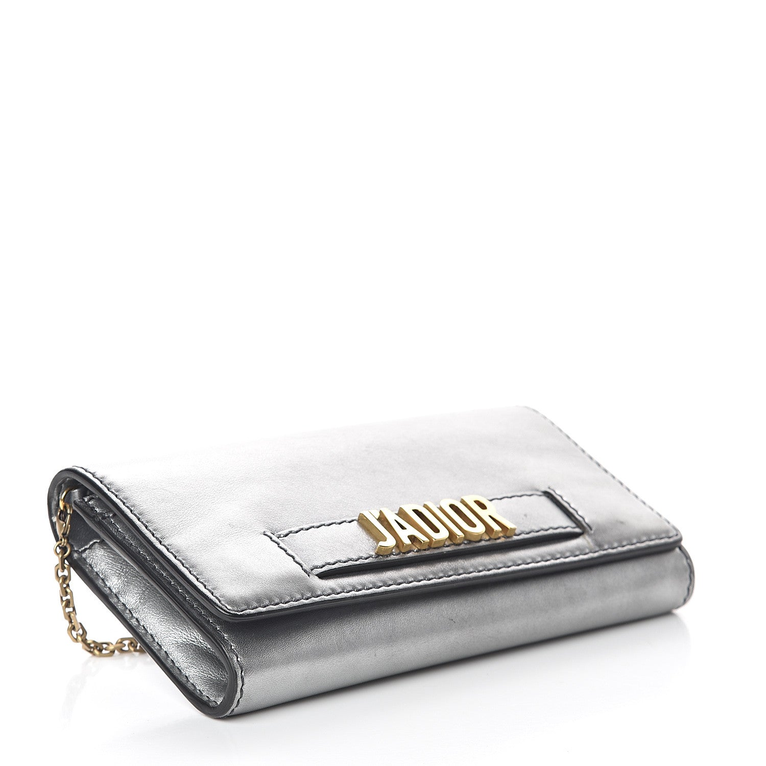 Christian Dior Metallic Calfskin J'adior Croisiere Chain Wallet Graphite 3 of 7
