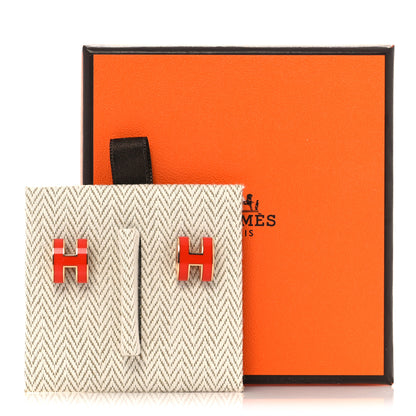 Hermes Rose Gold Lacquered Pop H Earrings Rouge Corail 6 of 6