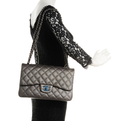 Chanel Caviar Jumbo Double Flap Dark Silver 2 of 9