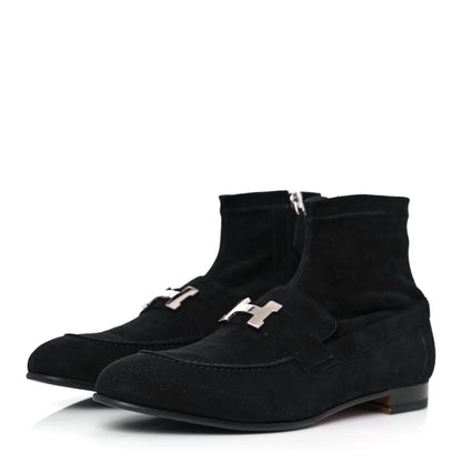 Hermes Stretch Velvet Goatskin Saint Honore Ankle Boots 38.5 Black 3 of 8