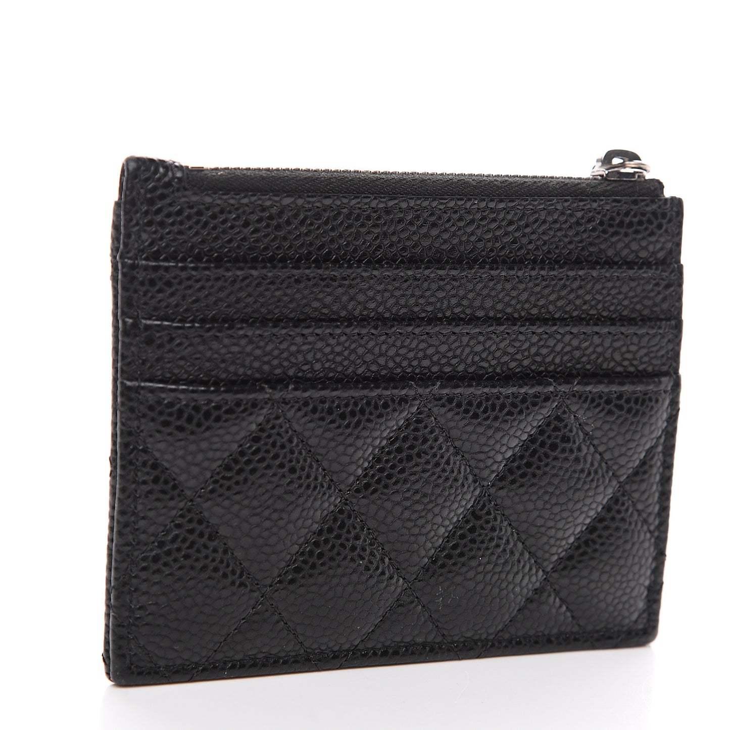 Caviar Quilted CC Zip Card Holder Black