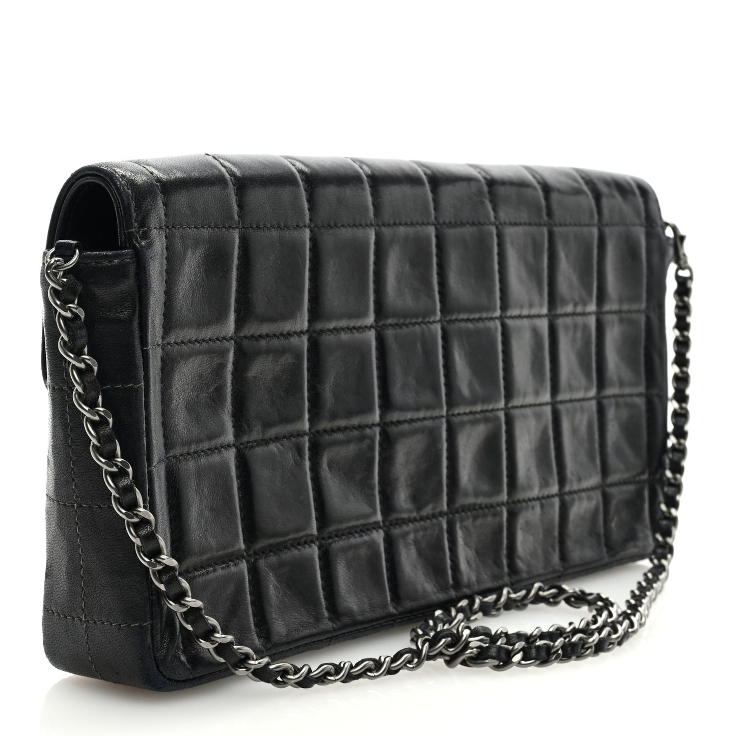 Lambskin East West Chocolate Bar Flap Black