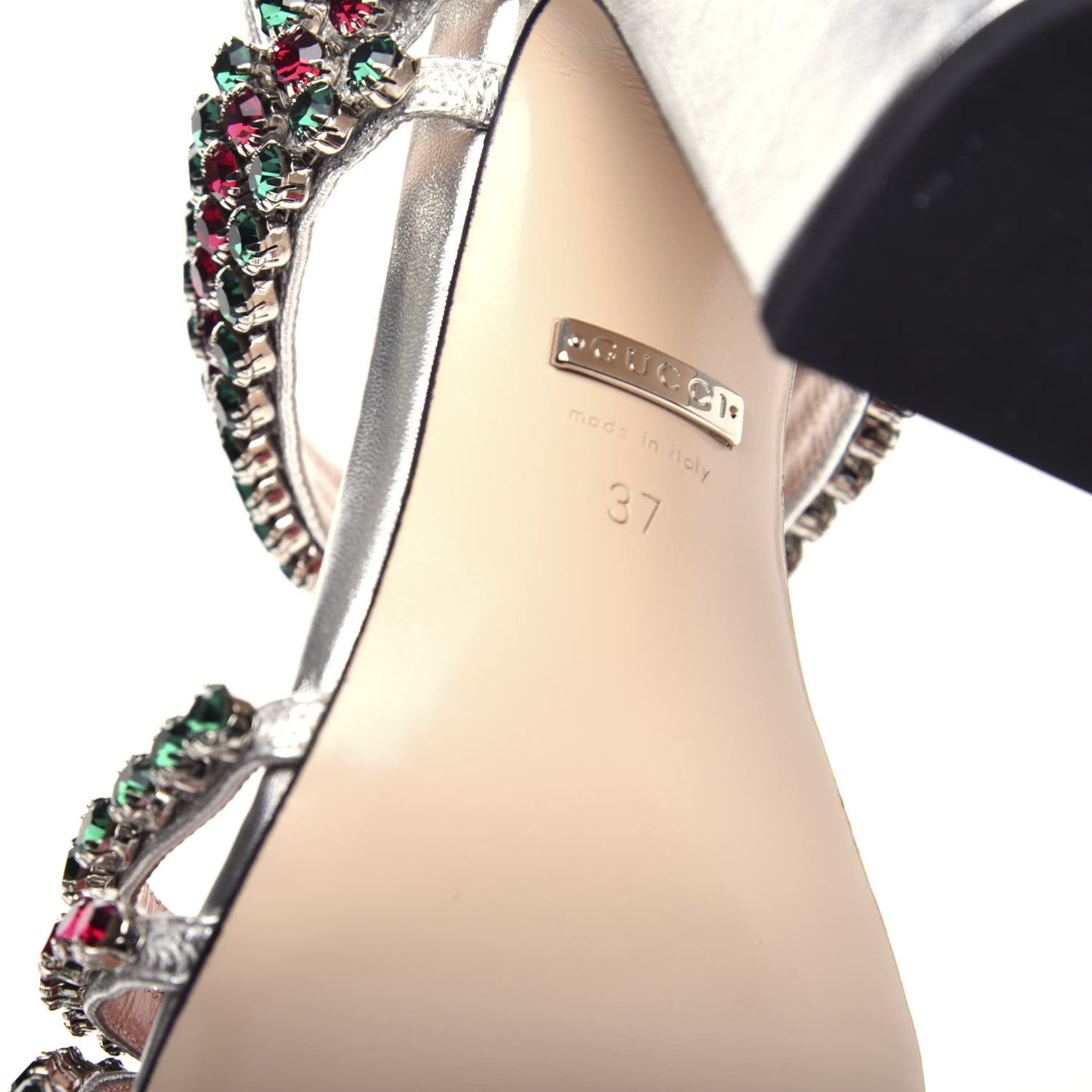 Nappa Silk Crystal Bertie High Heel Sandals 37 Argento