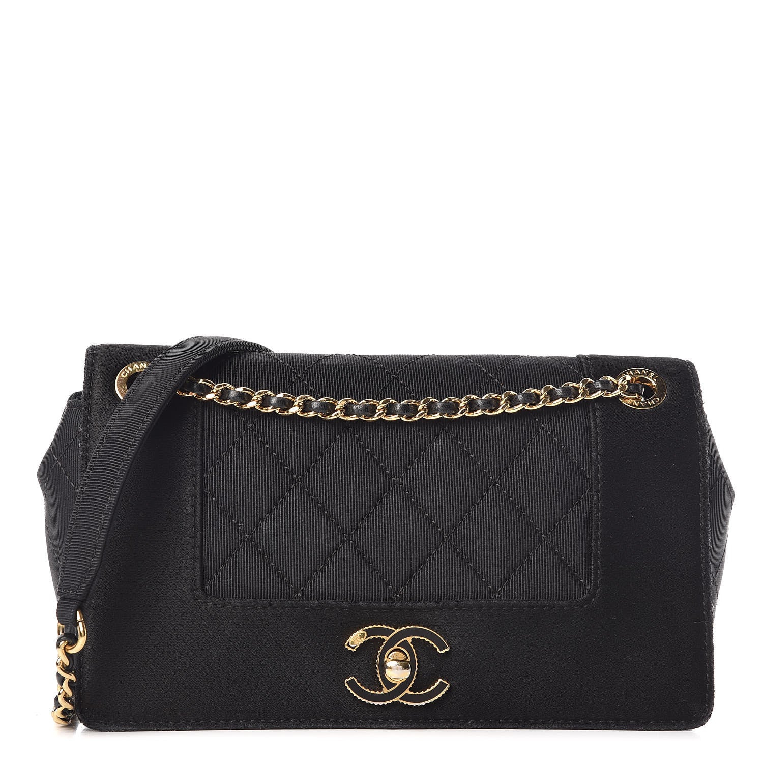 Chanel Grosgrain Satin Quilted Small Vintage Mademoiselle Flap Black 1 of 15