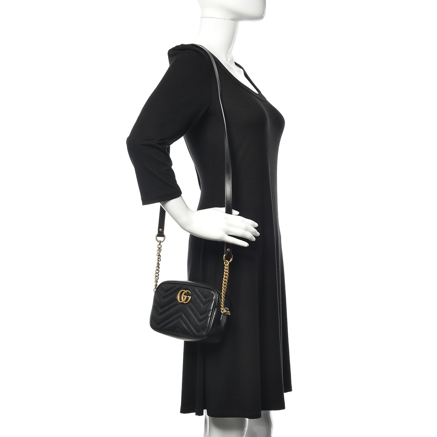 Calfskin Matelasse Mini GG Marmont Chain Shoulder Bag Black