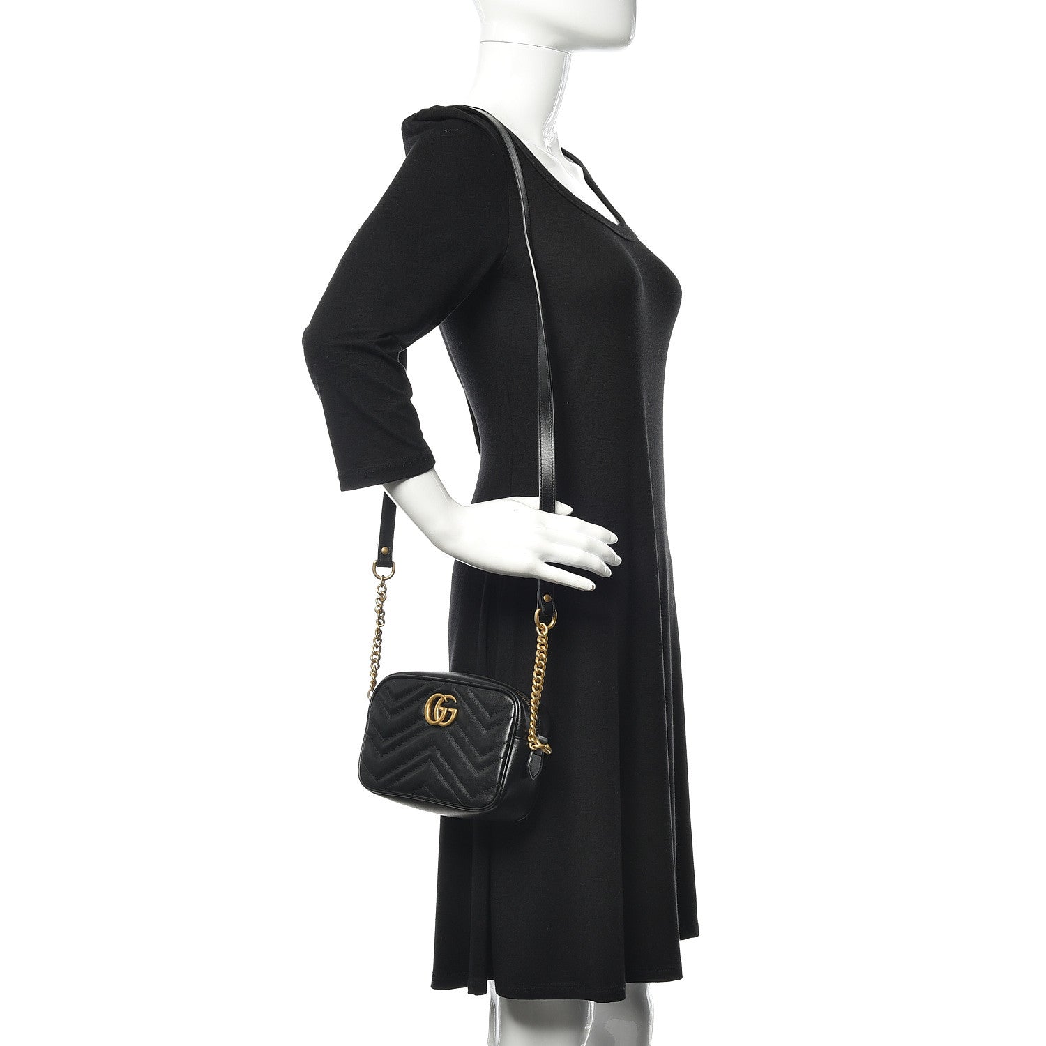 Gucci Calfskin Matelasse Mini GG Marmont Chain Shoulder Bag Black 2 of 11