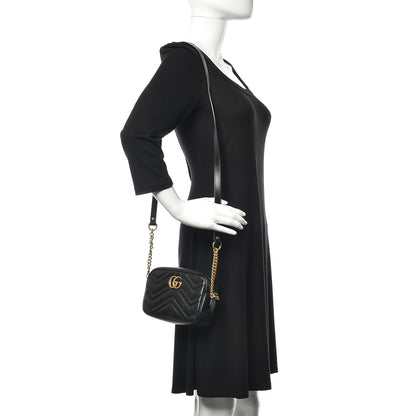 Gucci Calfskin Matelasse Mini GG Marmont Chain Shoulder Bag Black 2 of 11