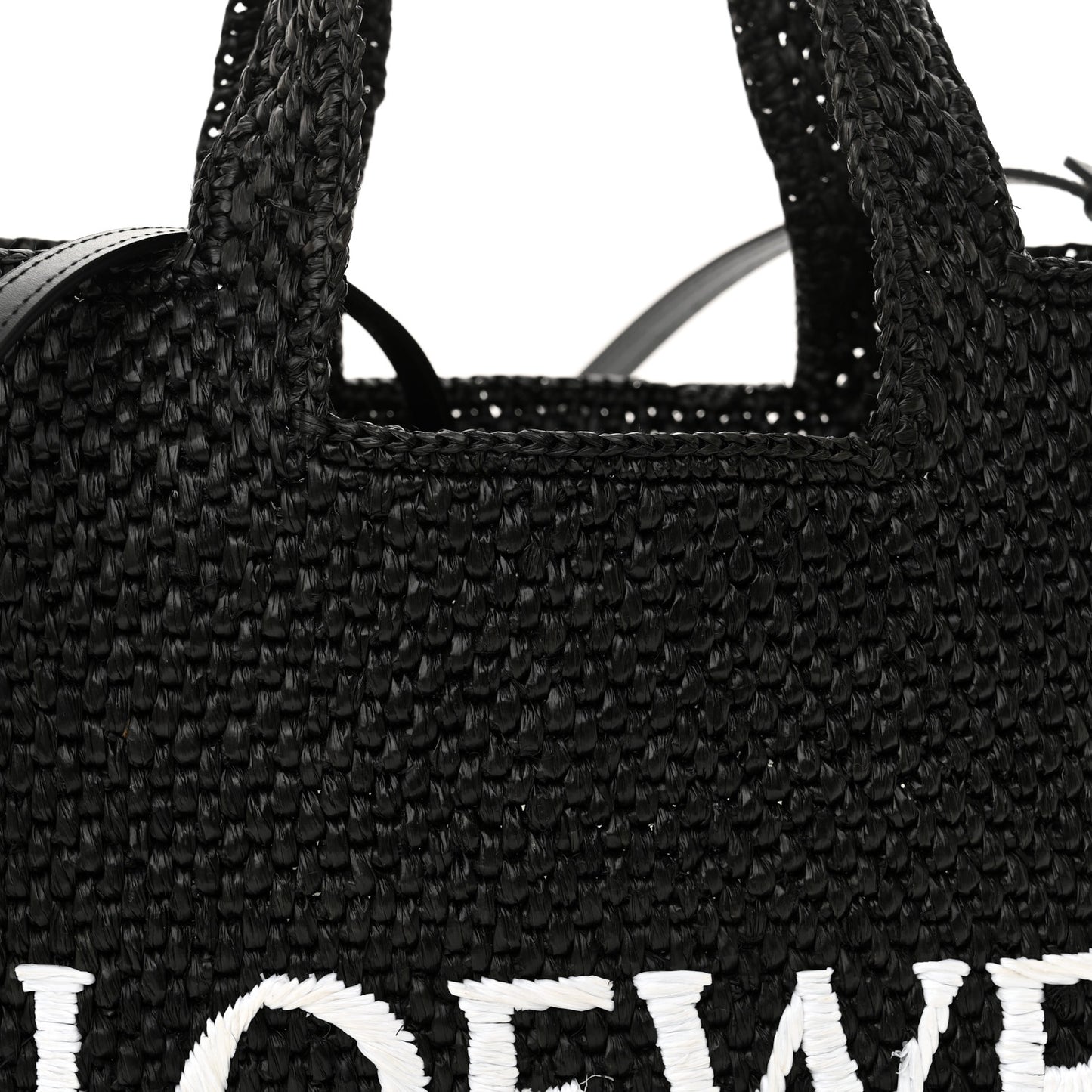 Raffia Small Paula's Ibiza Logo Tote Black White