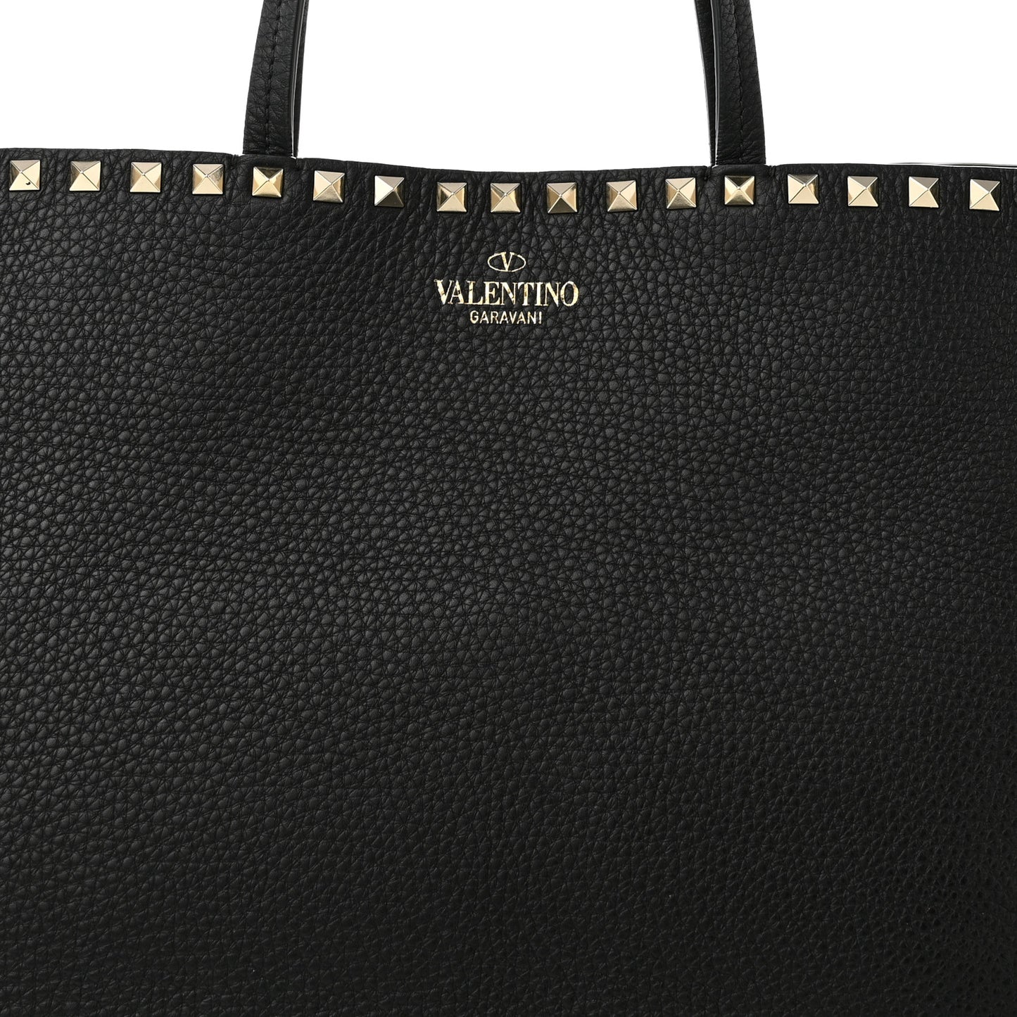 Grained Calfskin Rockstud Shoulder Tote Black