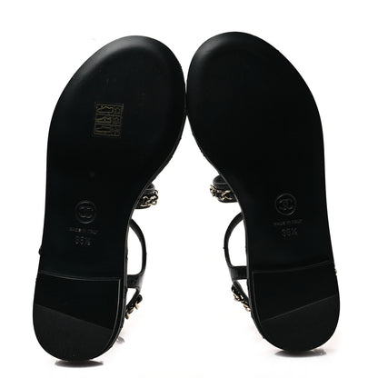 Chanel Crumpled Calfskin Chain Sandals 35.5 Black 5 of 8