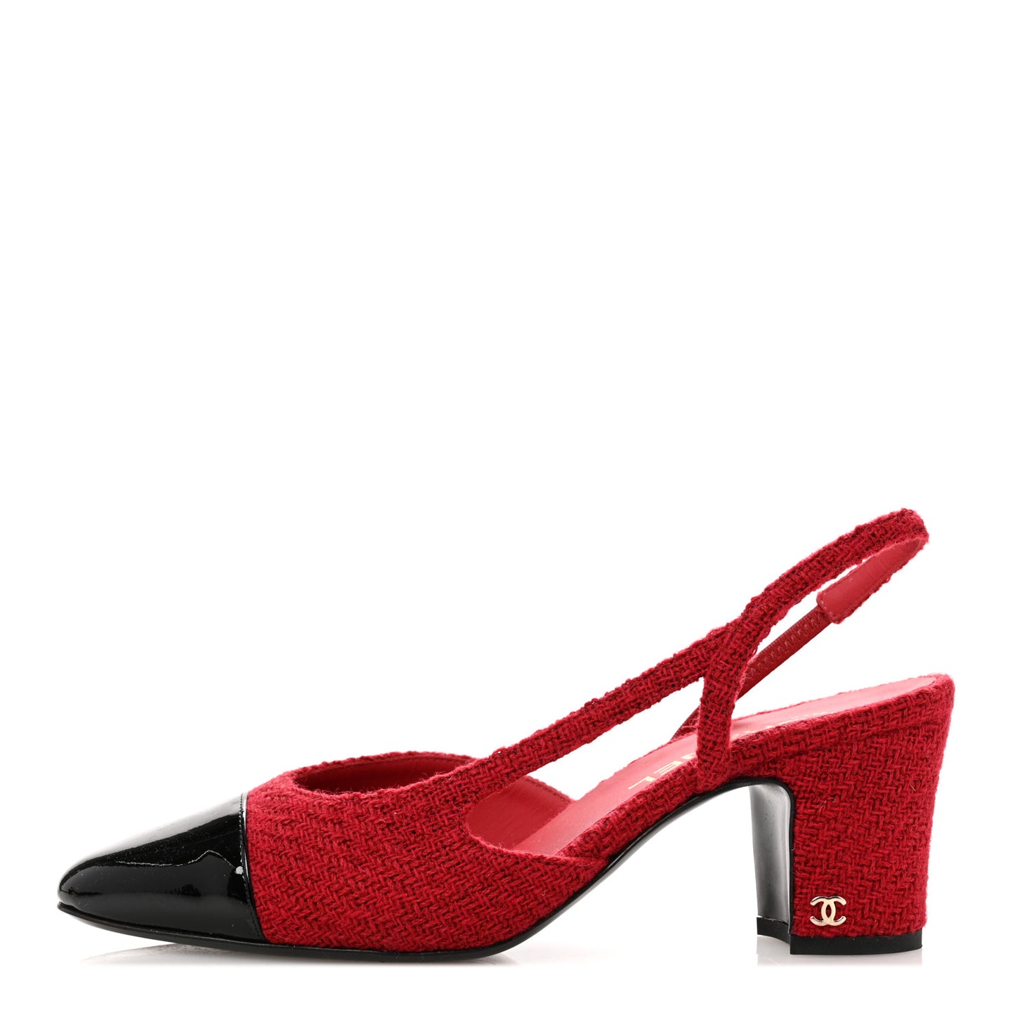 Tweed Patent Cap Toe CC Slingback Pumps 39.5 Red Black