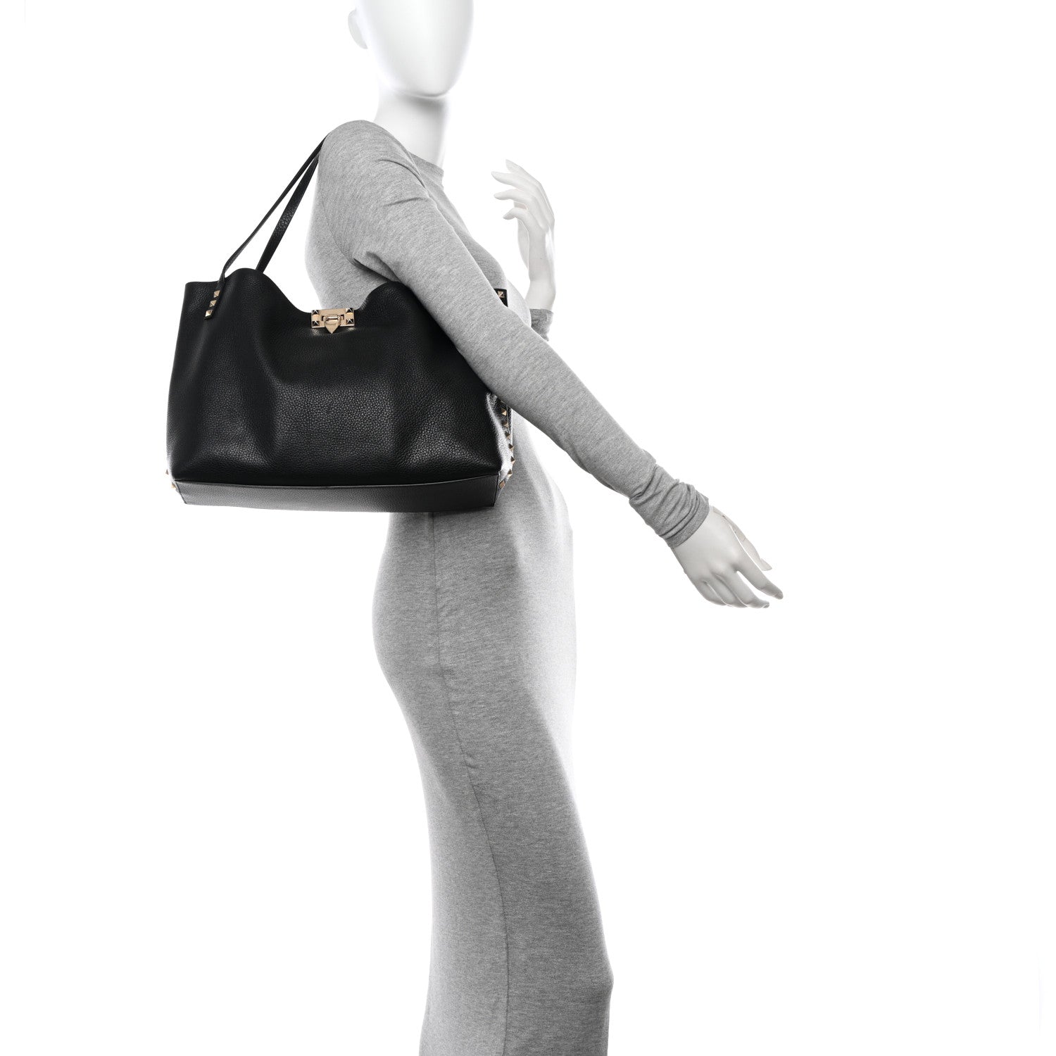 Valentino Garavani Grained Calfskin Rockstud Flip Lock Tote Black Rose Quartz 2 of 11