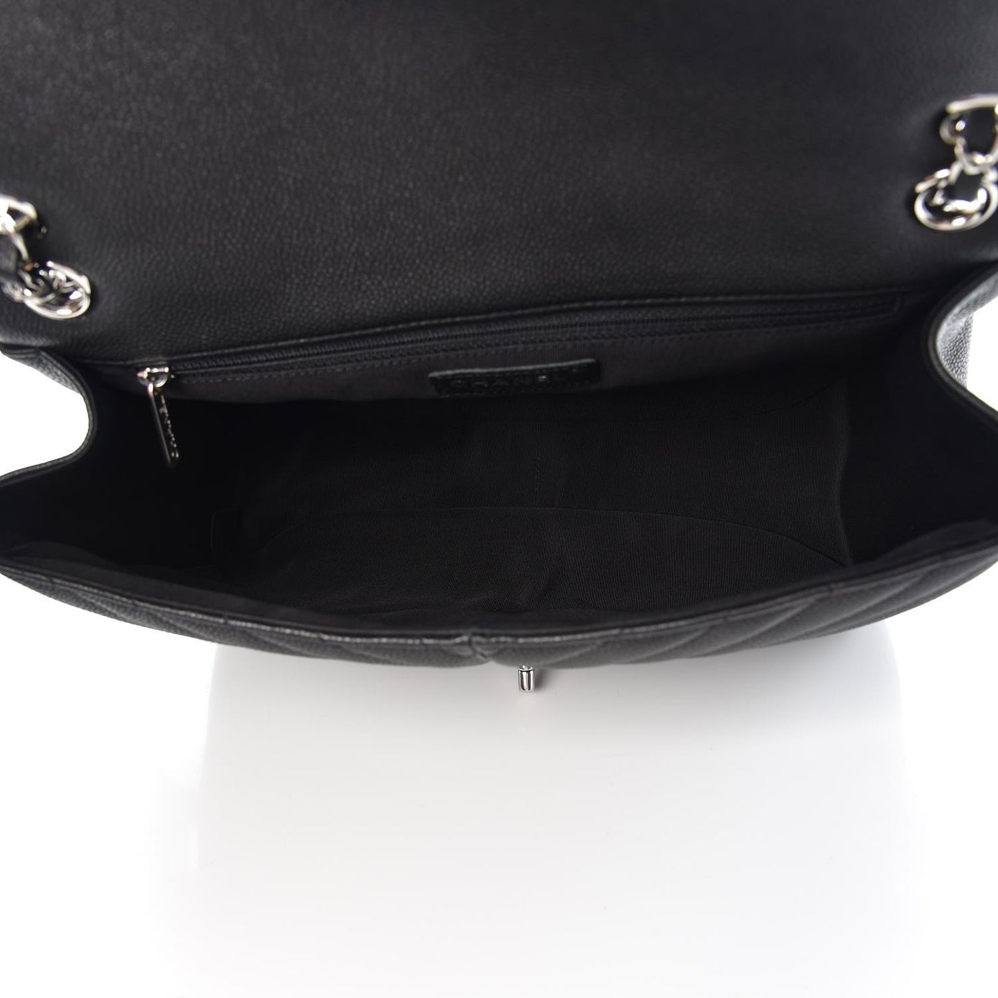 Caviar Chevron Quilted Large Puffy CC Flap Black