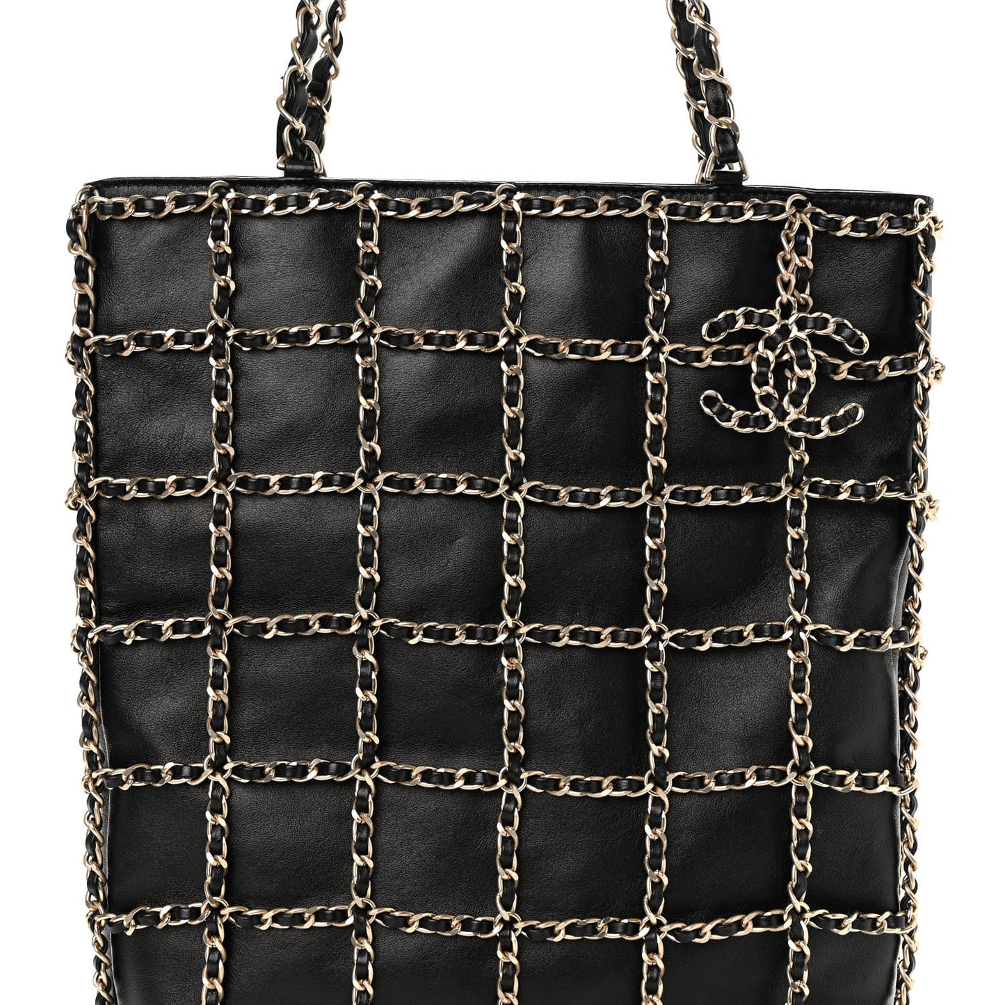 Lambskin Large Shopping Chain Tote Black