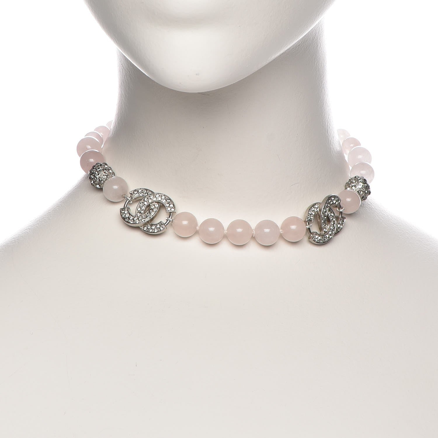 Chanel Bead Crystal CC Choker Necklace Pink Silver 2 of 7