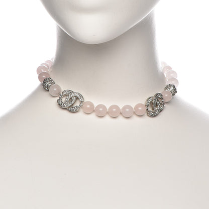 Chanel Bead Crystal CC Choker Necklace Pink Silver 2 of 7