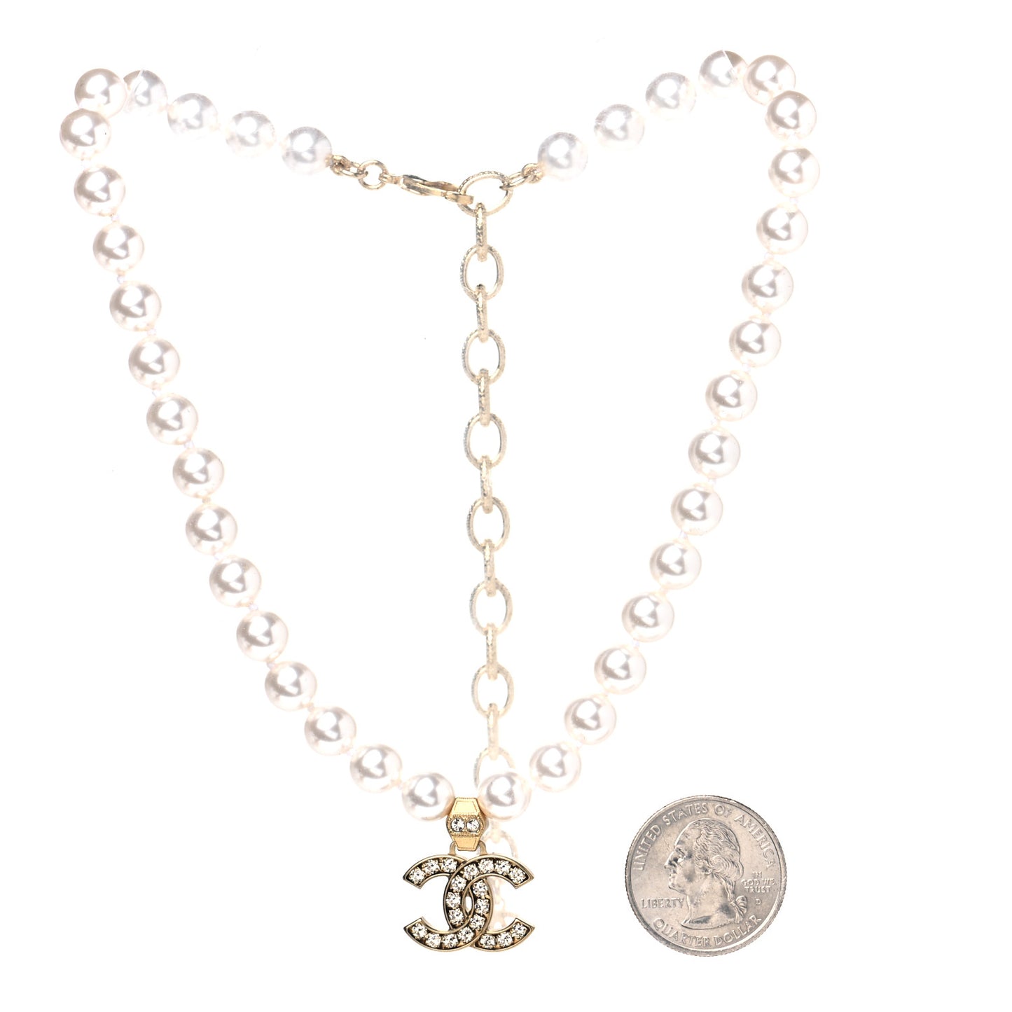 Pearl Crystal CC Short Necklace Gold