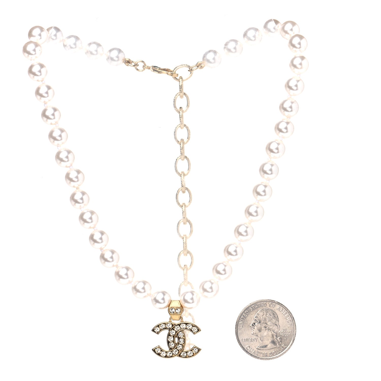 Chanel Pearl Crystal CC Short Necklace Gold 2 of 4