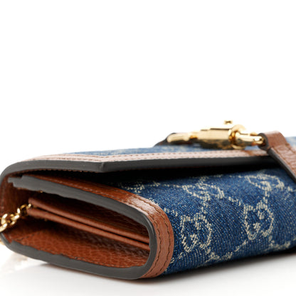 Gucci New Denim GG Monogram Jackie 1961 Chain Wallet Blue Tea Cuir 9 of 10