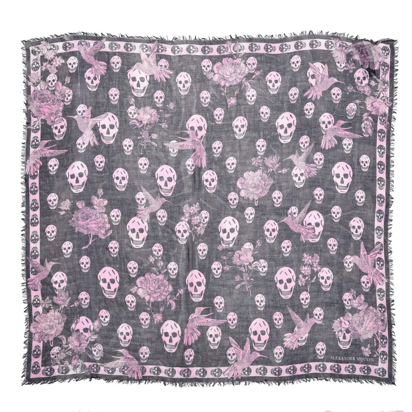 Modal Silk Hummingbird Skull Scarf Black