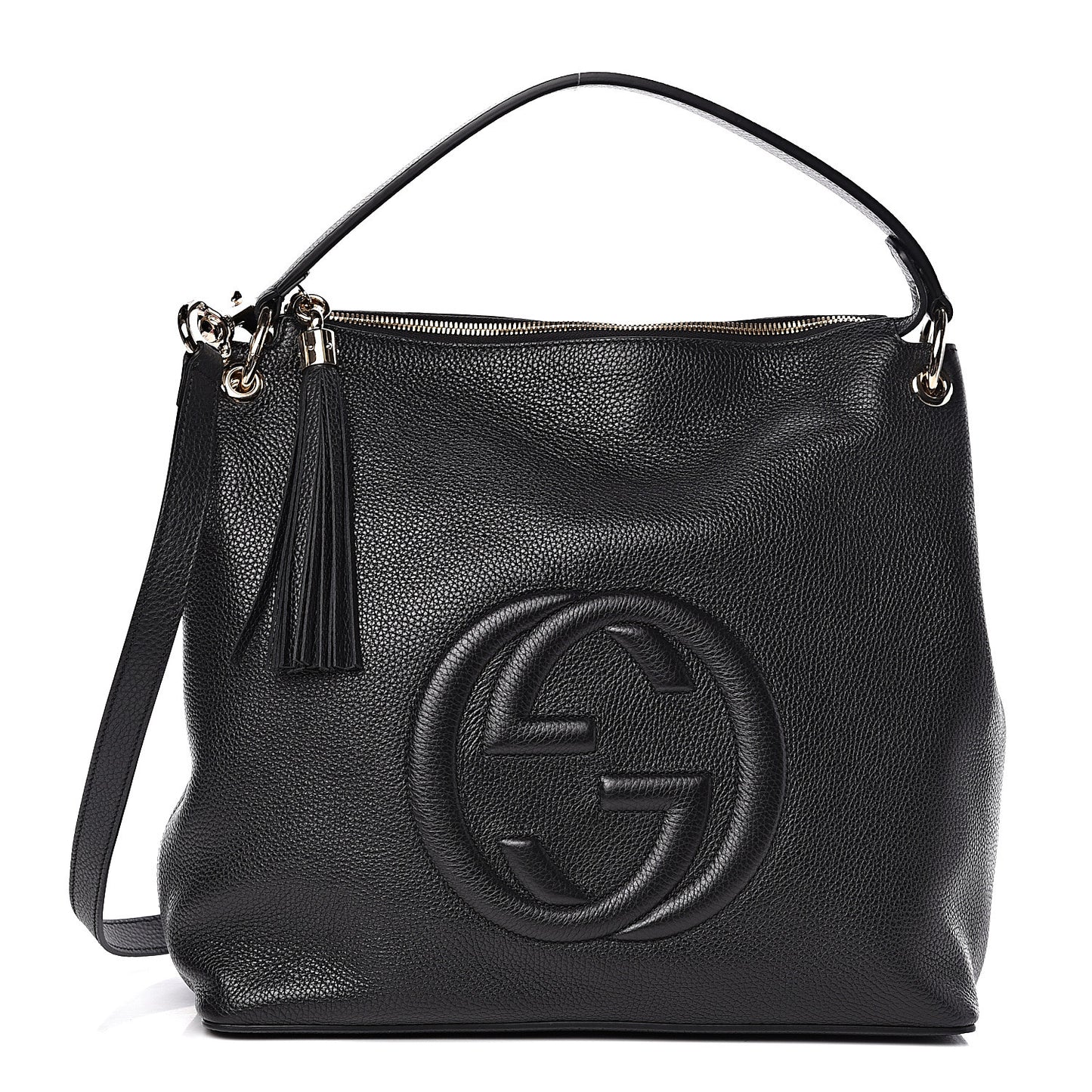 Pebbled Calfskin Large Soho Hobo Black