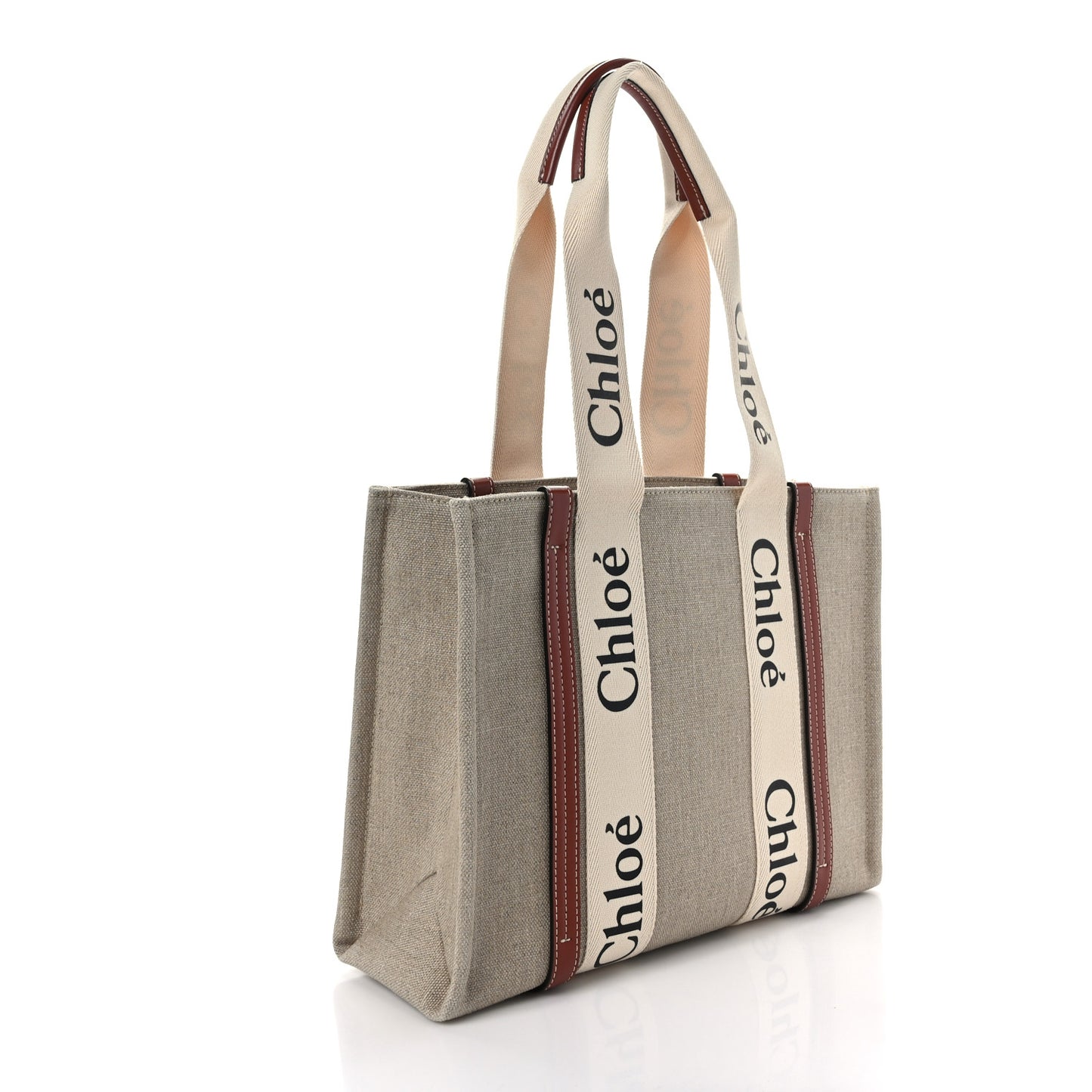 Cotton Calfskin Medium Woody Ribbon Tote White Brown
