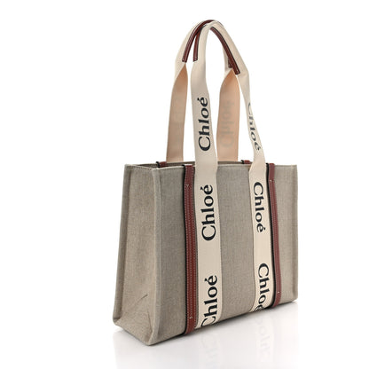 Chloe Cotton Calfskin Medium Woody Ribbon Tote White Brown 3 of 8