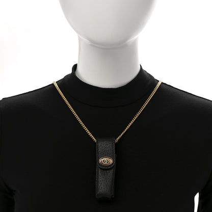 Gucci Textured Dollar Calfskin Enamel GG Lipstick Holder Necklace Black 2 of 7