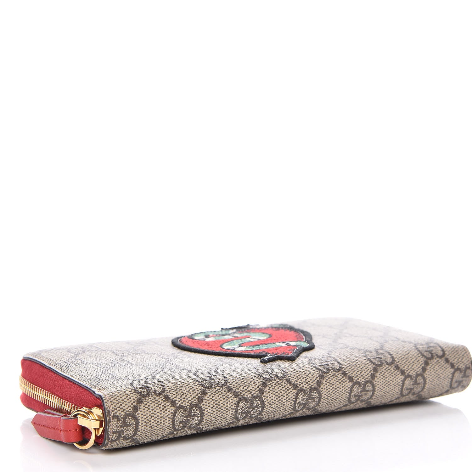 Gucci GG Supreme Monogram Kingsnake Heart Embroidered Zip Around Wallet Red 4 of 7