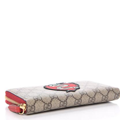 Gucci GG Supreme Monogram Kingsnake Heart Embroidered Zip Around Wallet Red 4 of 7