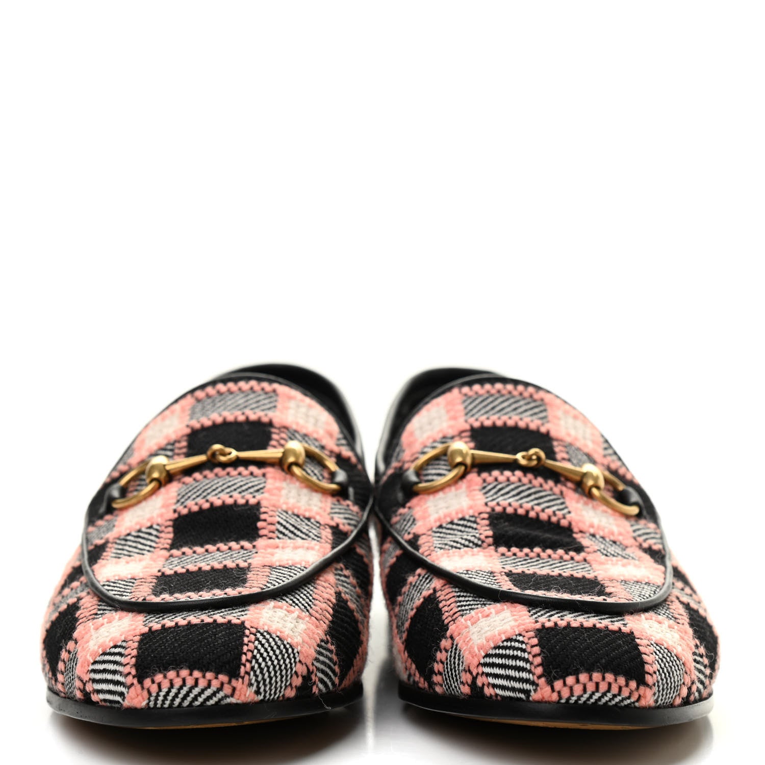 Gucci Tweed Check Horsebit Womens Jordaan Loafers 38.5 Black Pink Multicolor 2 of 8