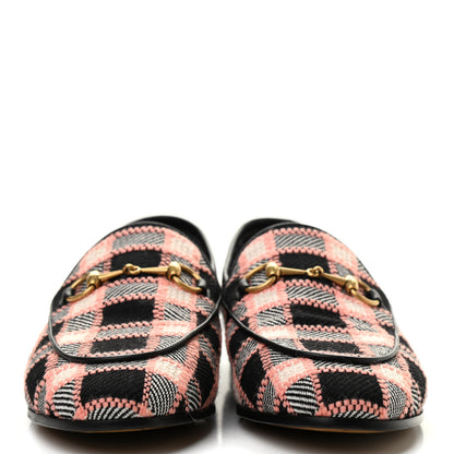 Gucci Tweed Check Horsebit Womens Jordaan Loafers 38.5 Black Pink Multicolor 2 of 8