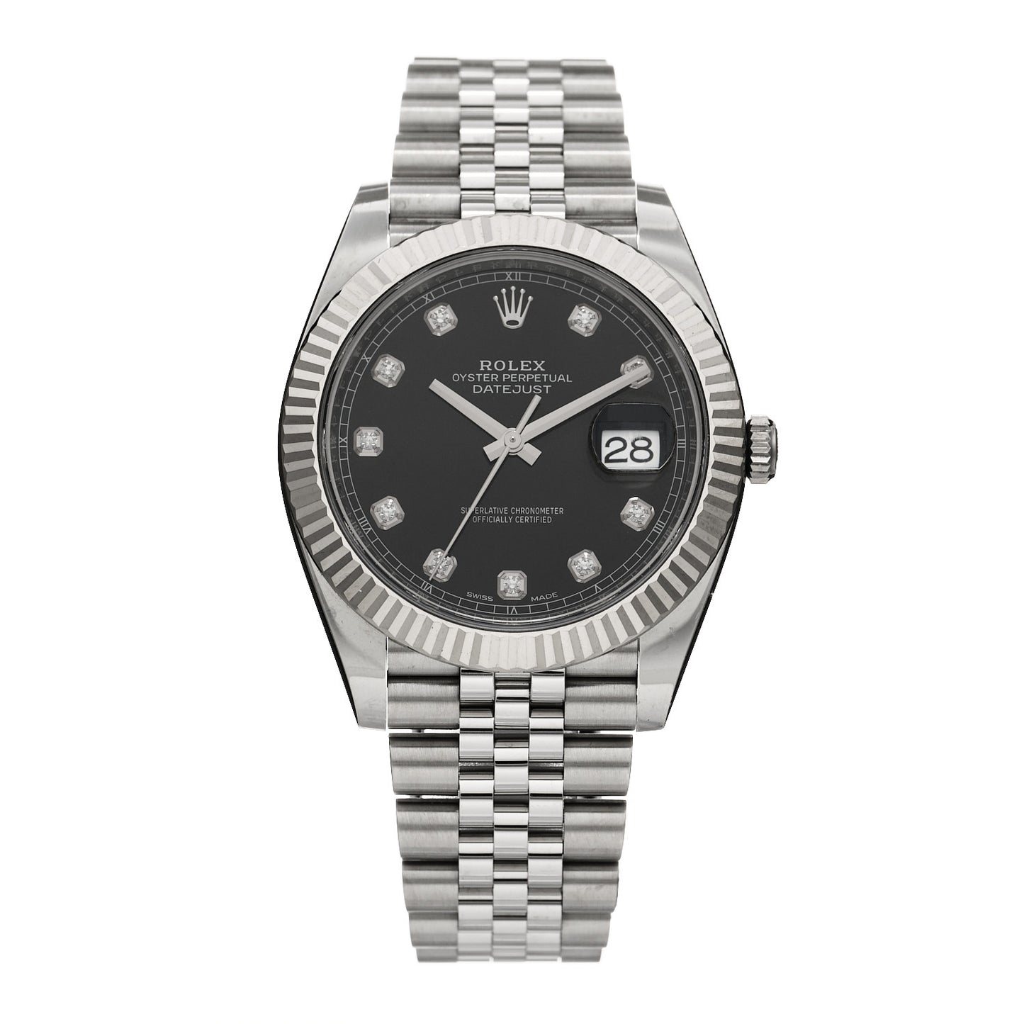Stainless Steel 18K White Gold Diamond 41mm Oyster Perpetual Datejust Watch Dark Rhodium 126334