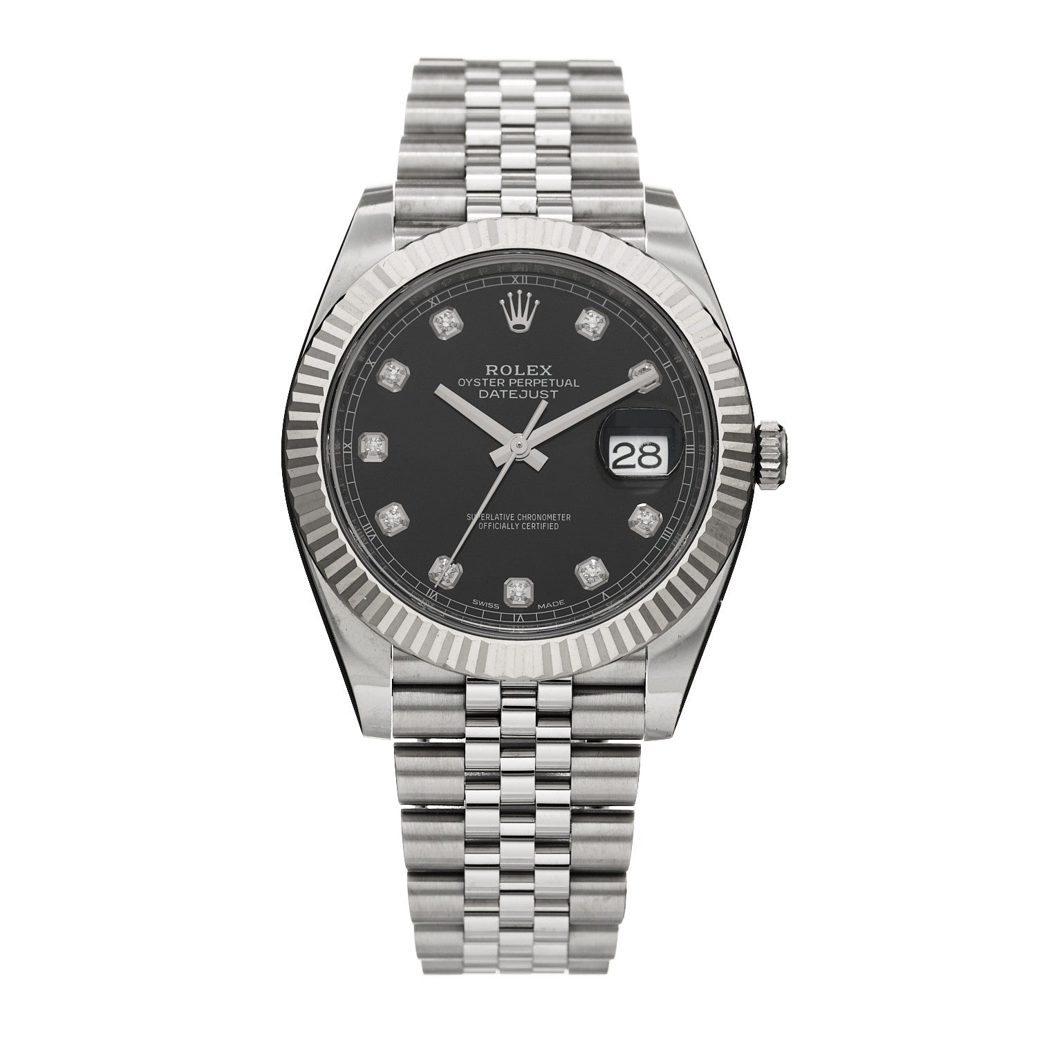 Rolex Stainless Steel 18K White Gold Diamond 41mm Oyster Perpetual Datejust Watch Dark Rhodium 126334 1 of 5