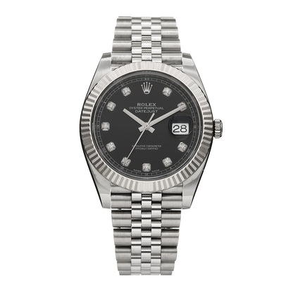 Rolex Stainless Steel 18K White Gold Diamond 41mm Oyster Perpetual Datejust Watch Dark Rhodium 126334 1 of 5
