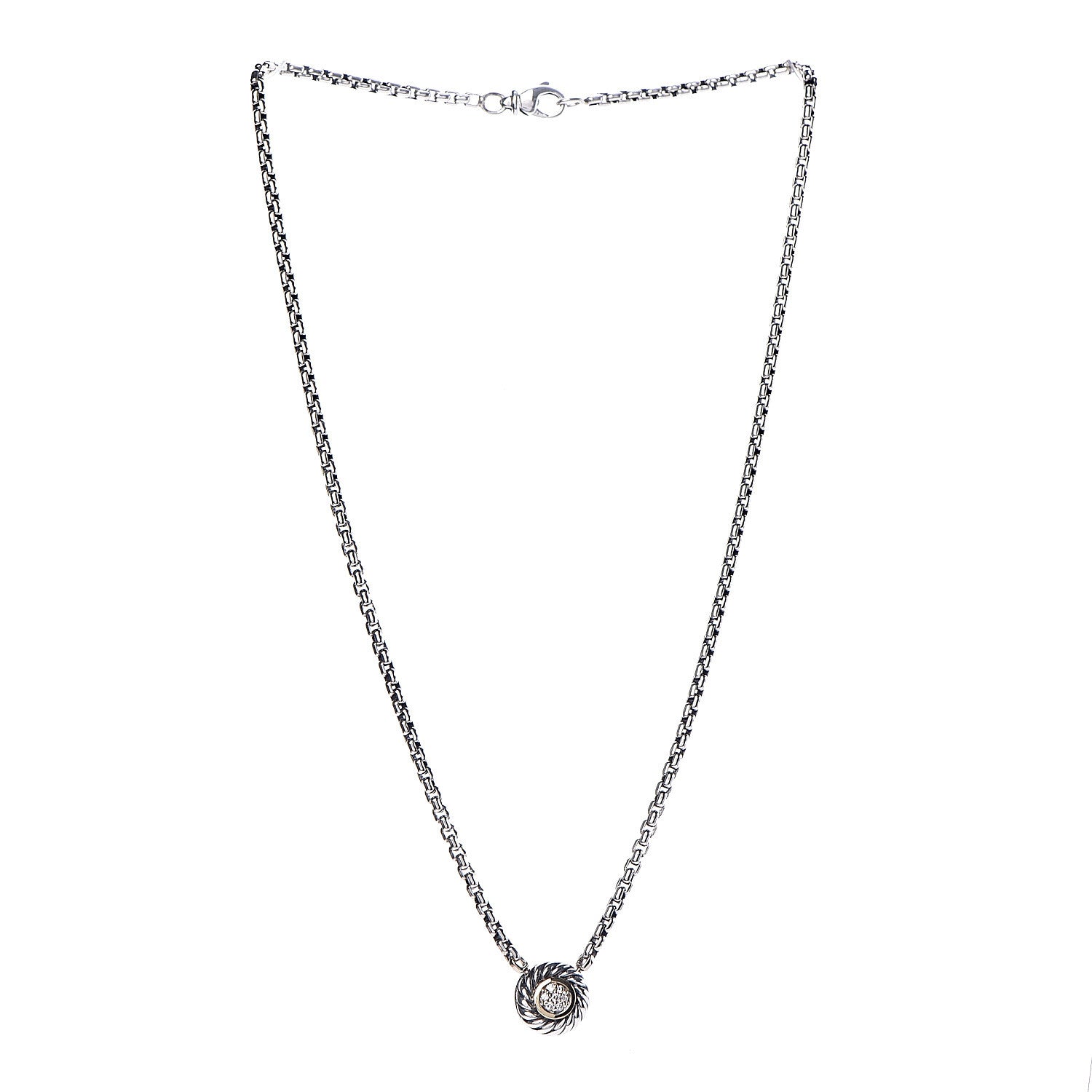 David Yurman Sterling Silver 18K Yellow Gold Diamond 12mm Pave Cookie Necklace 3 of 6
