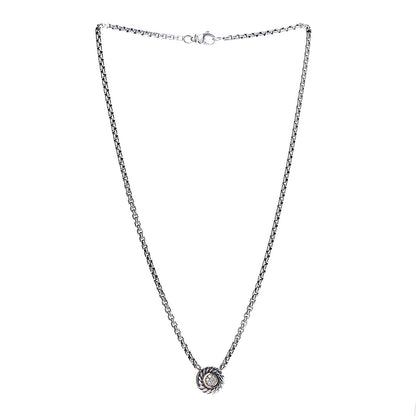 David Yurman Sterling Silver 18K Yellow Gold Diamond 12mm Pave Cookie Necklace 3 of 6