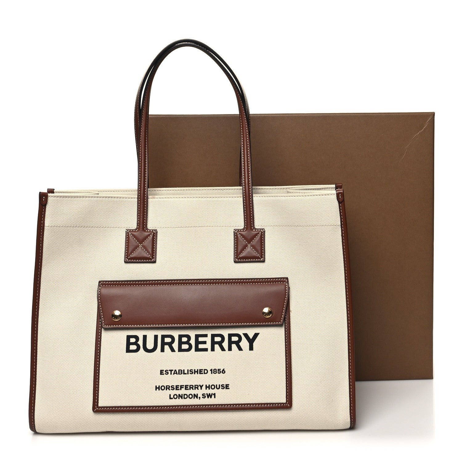 Burberry Canvas Smooth Calfskin Medium Two Tone Freya Tote Brown 15 of 15