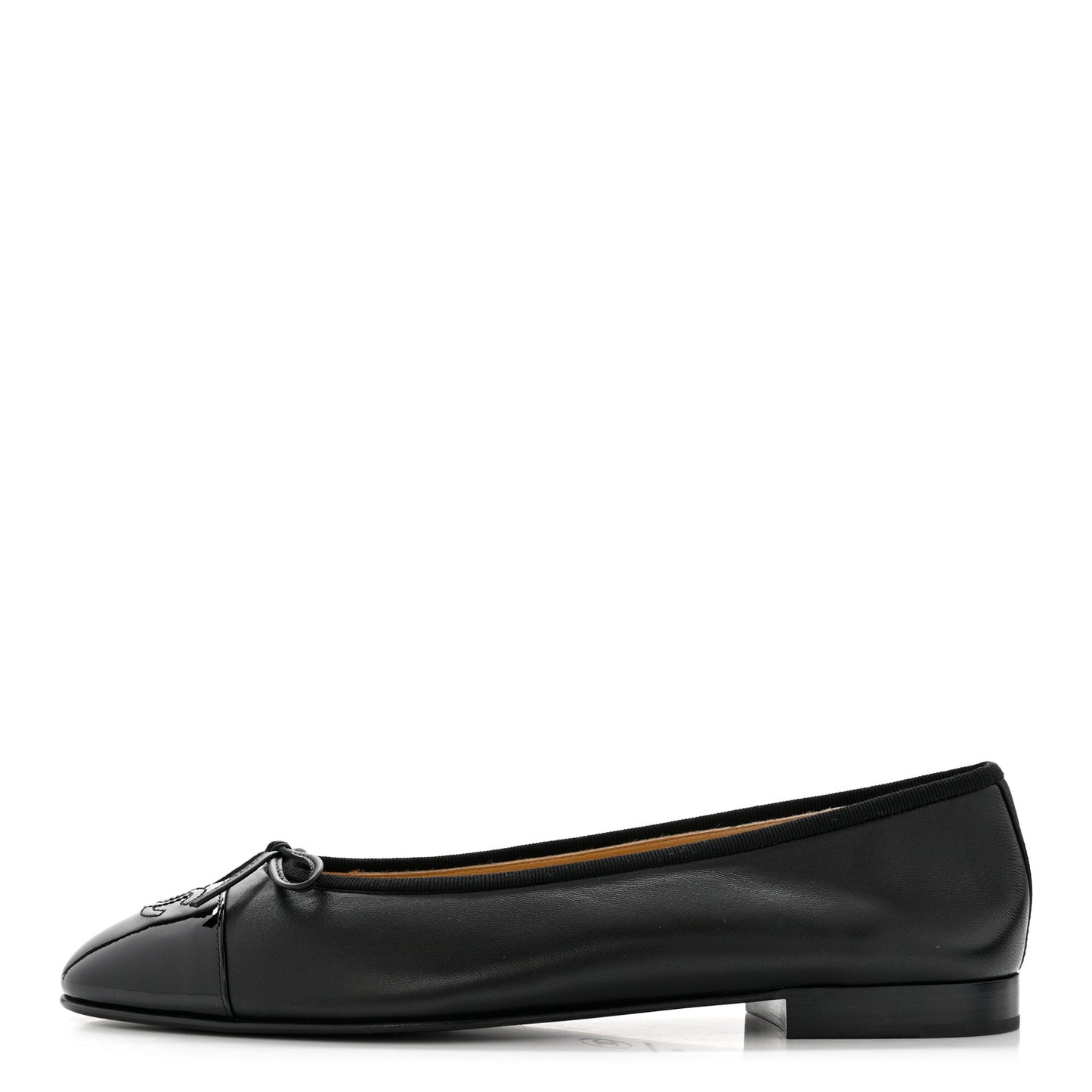 Lambskin Patent Cap Toe Ballerina Flats 41 Black