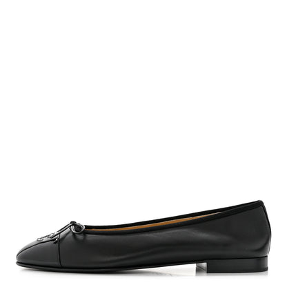 Chanel Lambskin Patent Cap Toe Ballerina Flats 41 Black 1 of 9